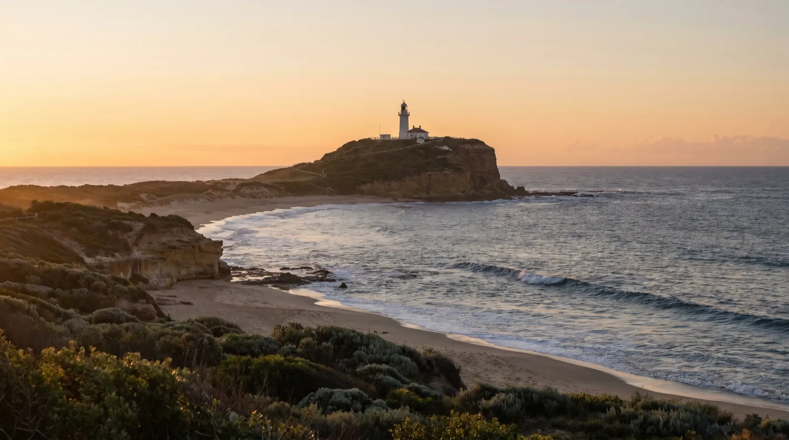 The Newcastle coastline near Nobbys headland at golden morning light