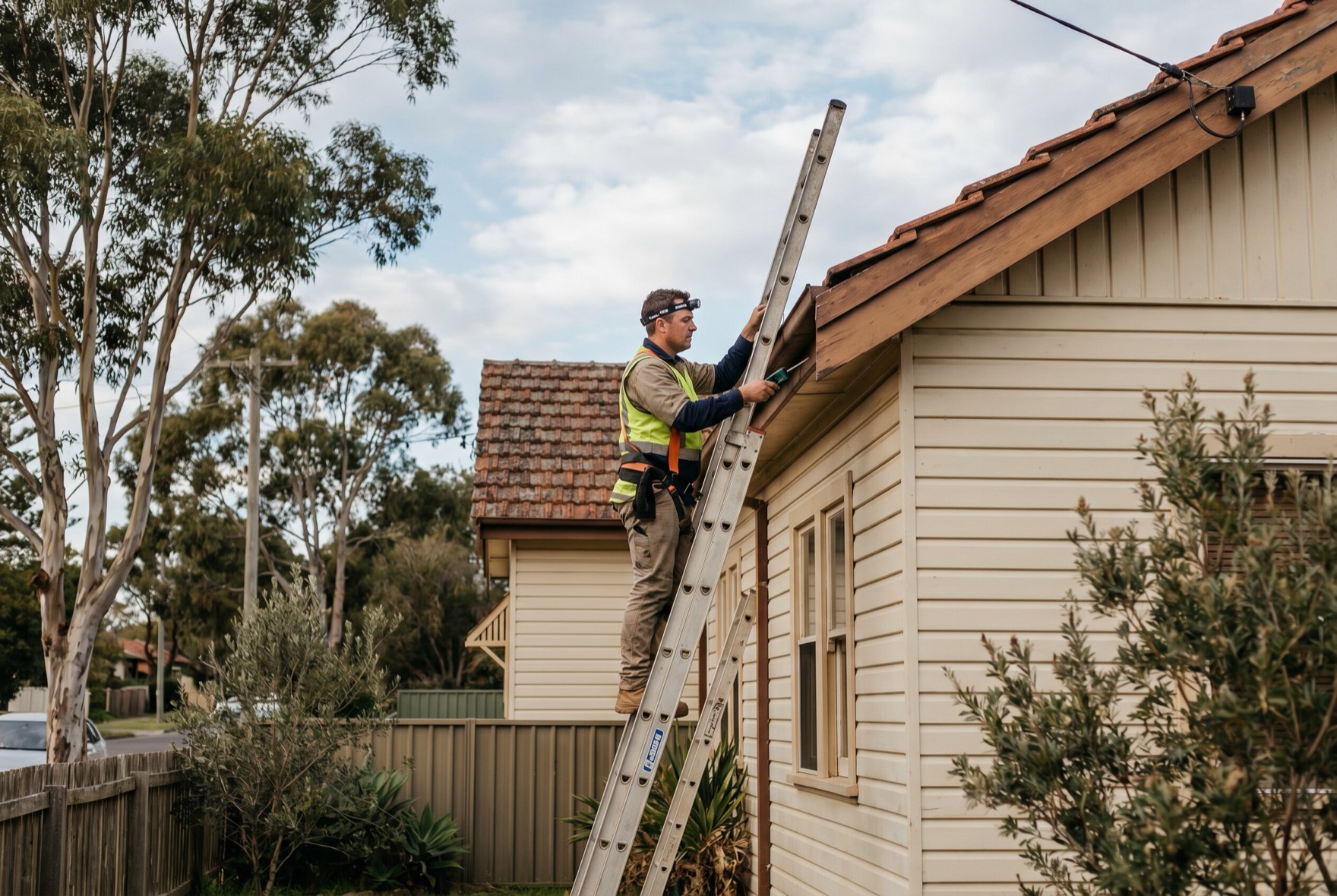 A technician carrying out a building inspection on a Newcastle home